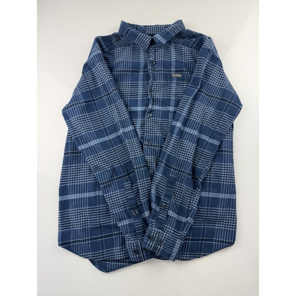 Columbia Sportswear Plaid Flannel Button Up Shirt Men's XL Blue Long Sleeve